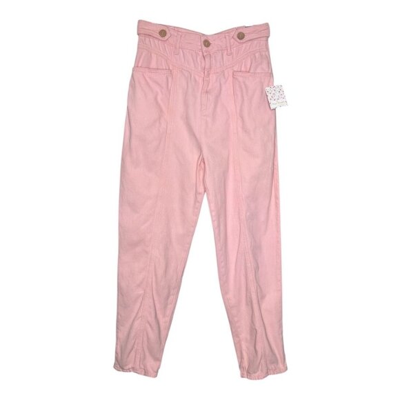 Free People City of Lights Soft Pink High Waist Tapered Cotton Pants Size 31 NWT - Picture 3 of 13